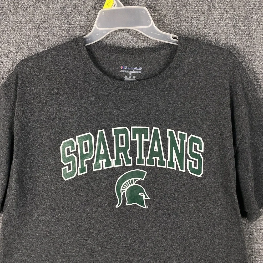 Champion‎ Spartans T-Shirt Men's XL Short Sleeve Charcoal Gray Cotton Blend - Picture 2 of 7